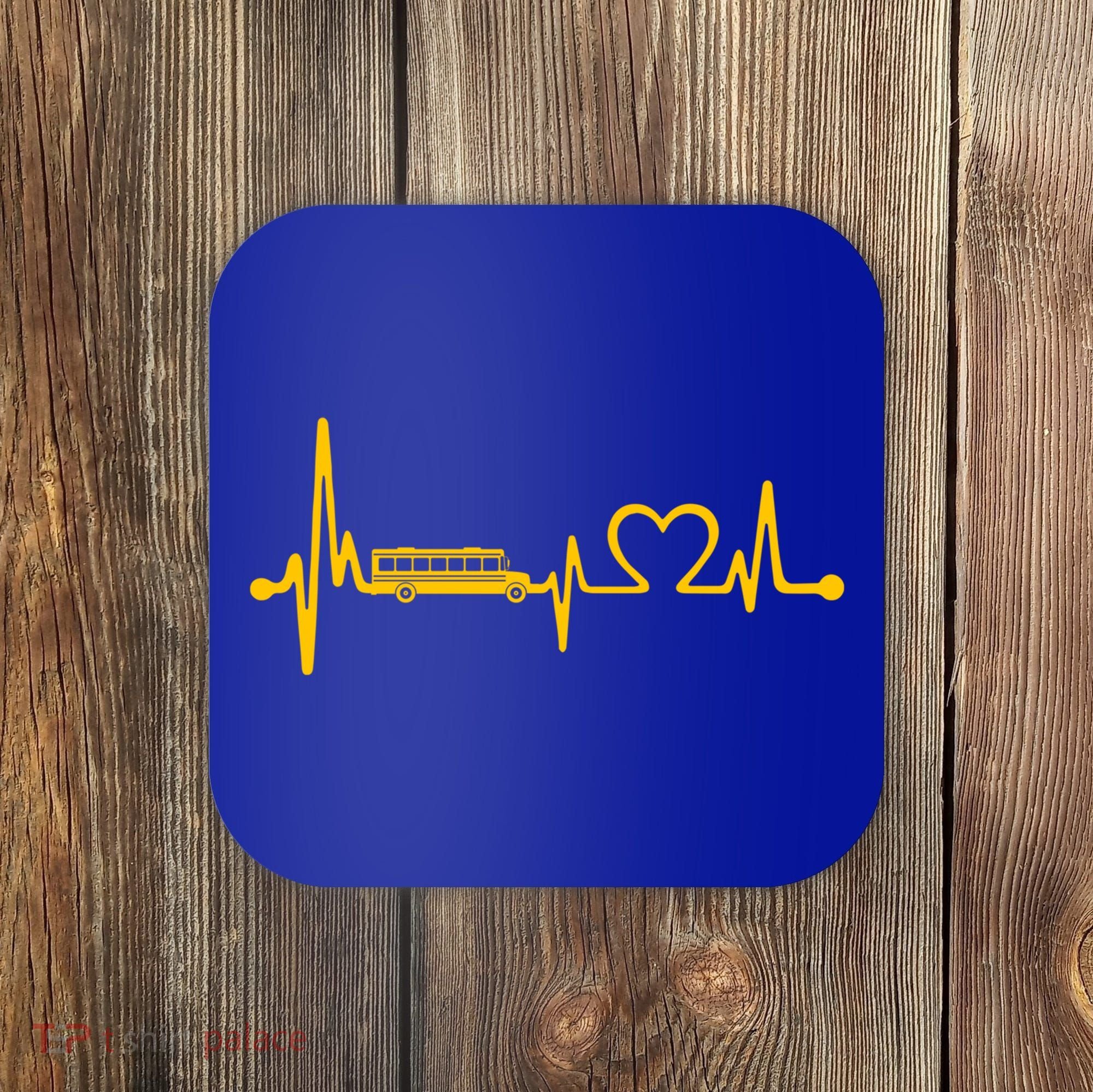 Funny School Bus Driver Gift Love School Bus Heartbeat Gift Coaster