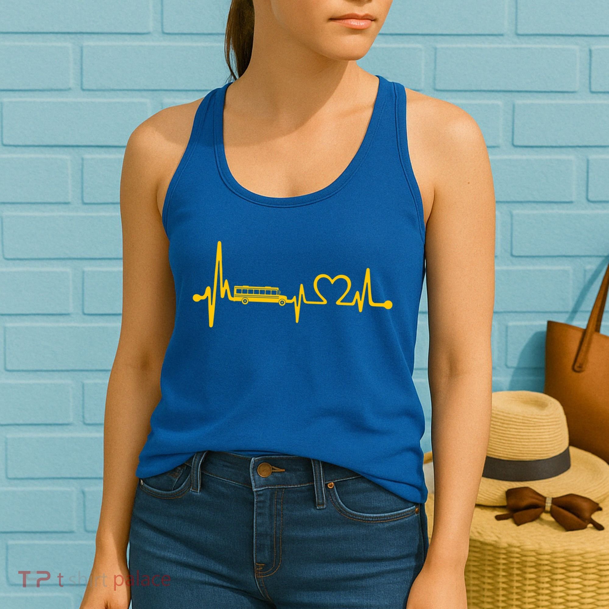 Funny School Bus Driver Gift Love School Bus Heartbeat Gift Women's Tank Top