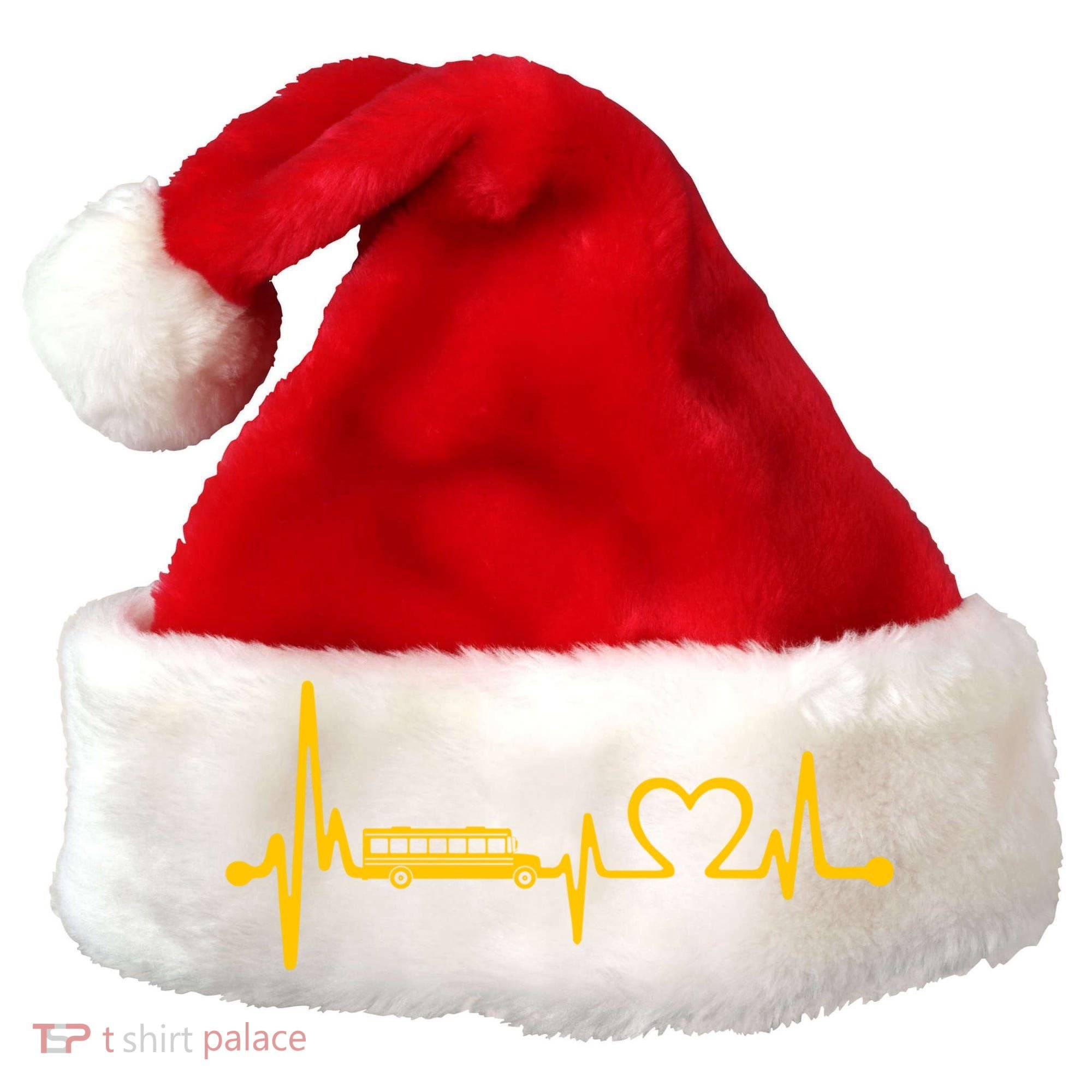Funny School Bus Driver Gift Love School Bus Heartbeat Gift Santa Hat