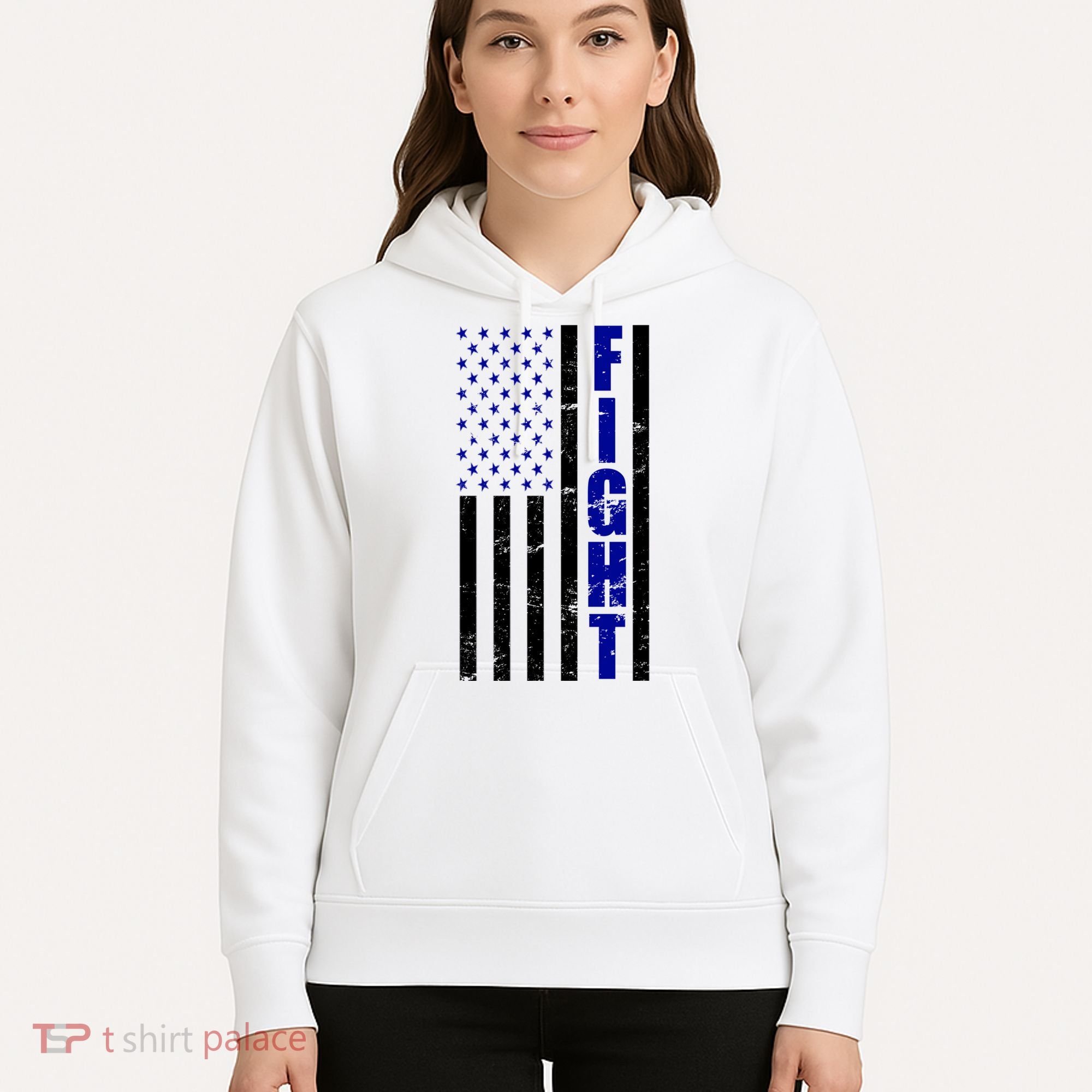 Fight Support Blue American Flag Hoodie