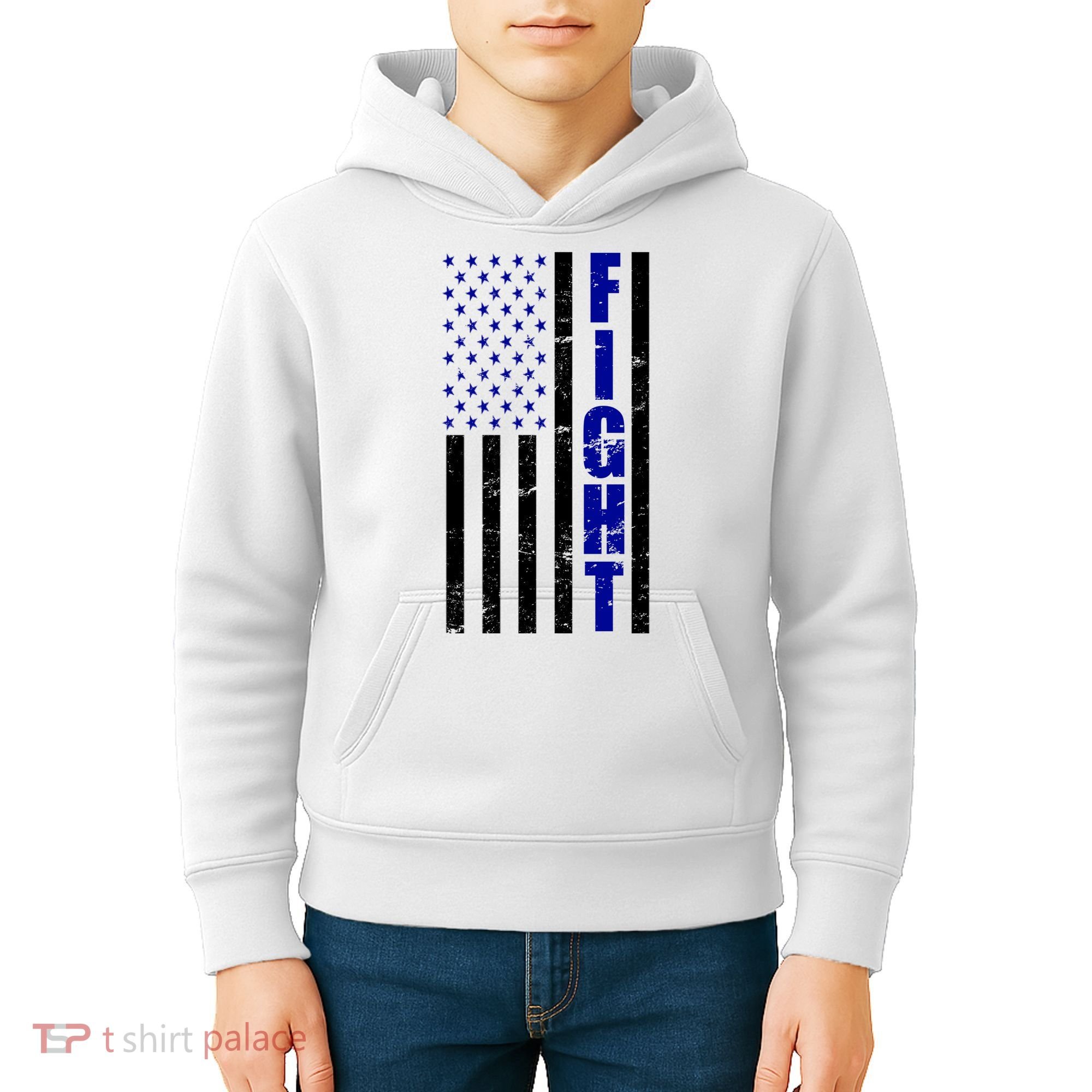 Fight Support Blue American Flag Kids Hoodie