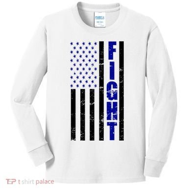 Fight Support Blue American Flag Kids Long Sleeve Shirt