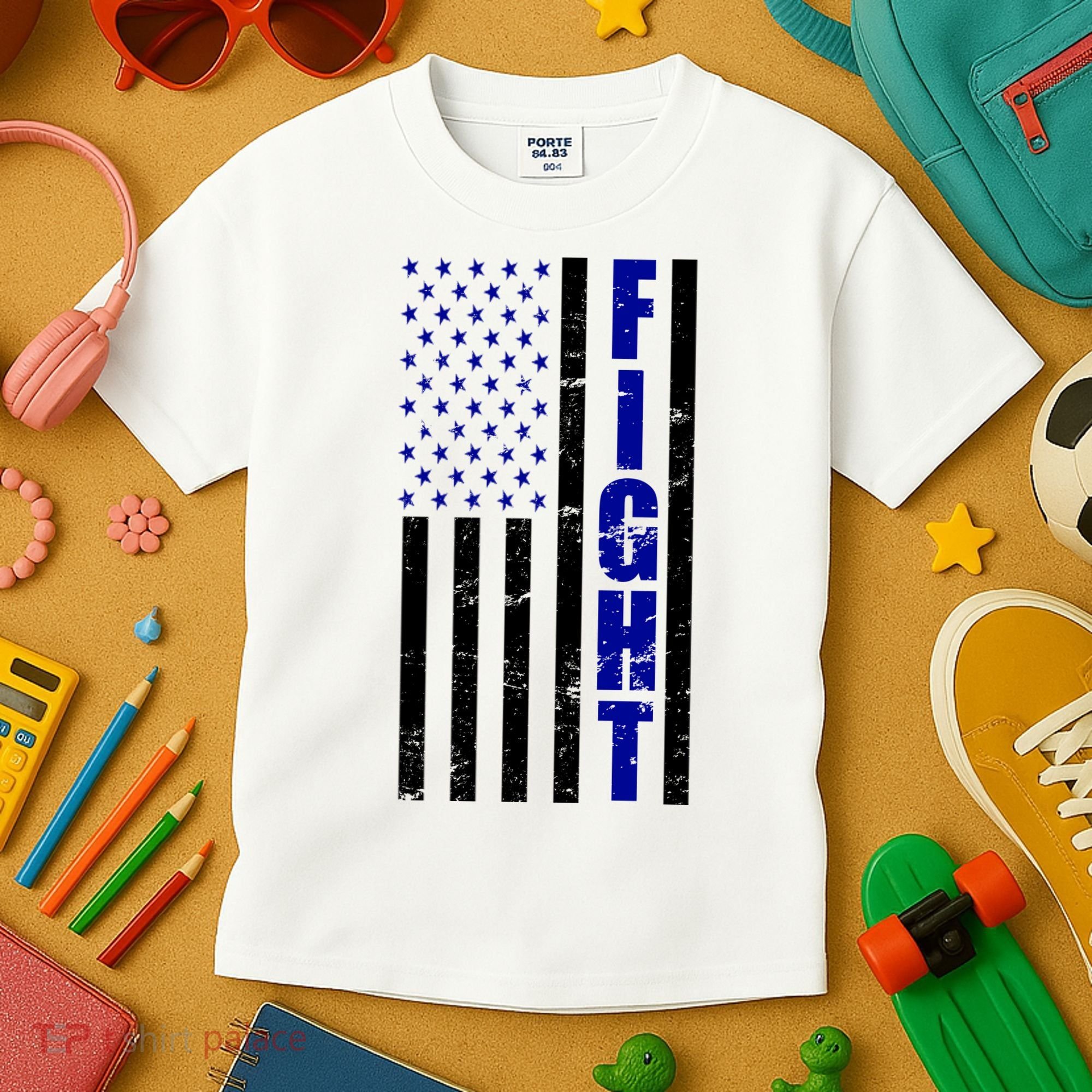 Fight Support Blue American Flag Kids T-Shirt