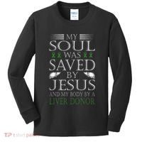 Funny Saved By Jesus And A Liver Donor Liver Transplant Kids Long Sleeve Shirt thumb 0