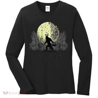 Funny Sasquatch Bigfoot Easter Bunny Ears Cryptid Monster Women's Long Sleeve Shirt