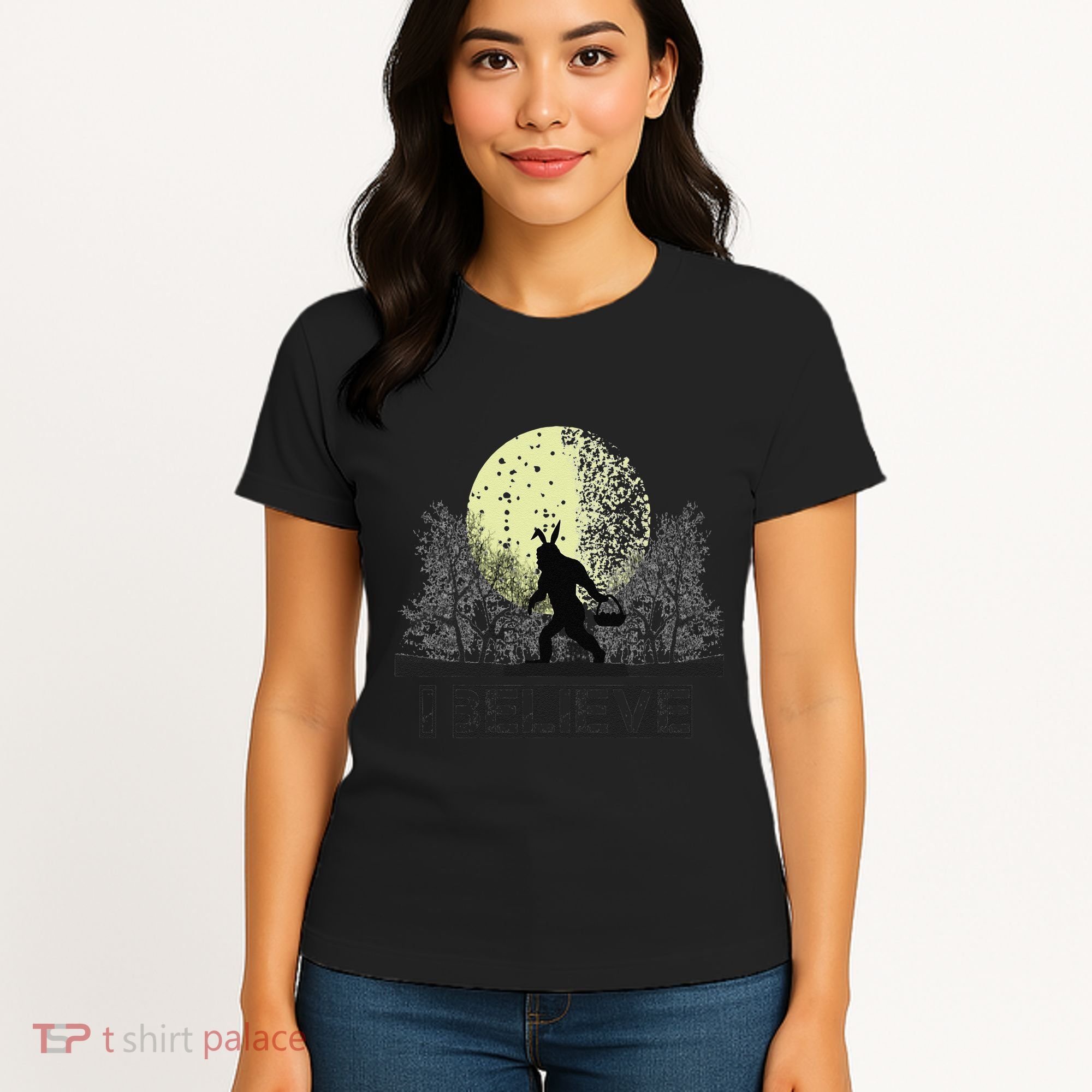 Funny Sasquatch Bigfoot Easter Bunny Ears Cryptid Monster Women's T-Shirt