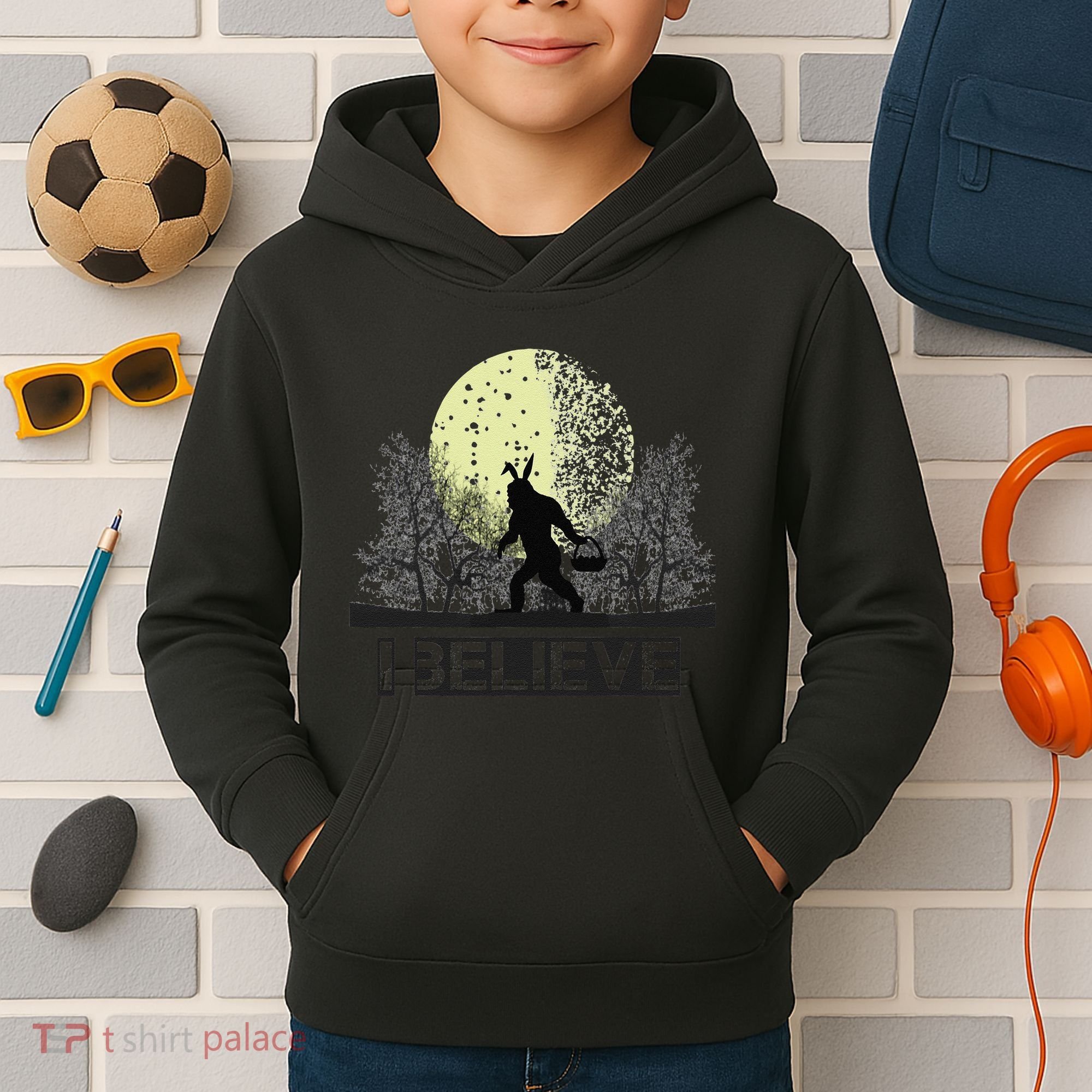 Funny Sasquatch Bigfoot Easter Bunny Ears Cryptid Monster Kids Hoodie
