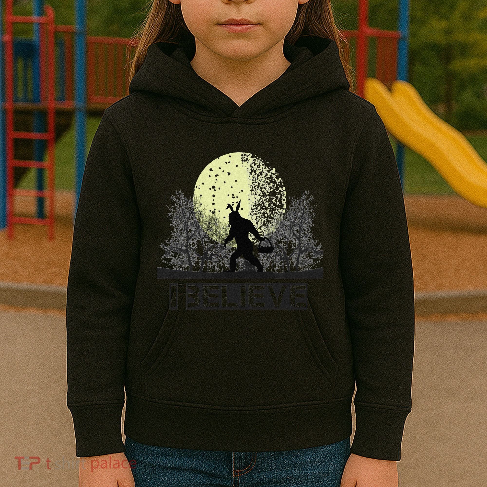 Funny Sasquatch Bigfoot Easter Bunny Ears Cryptid Monster Kids Hoodie