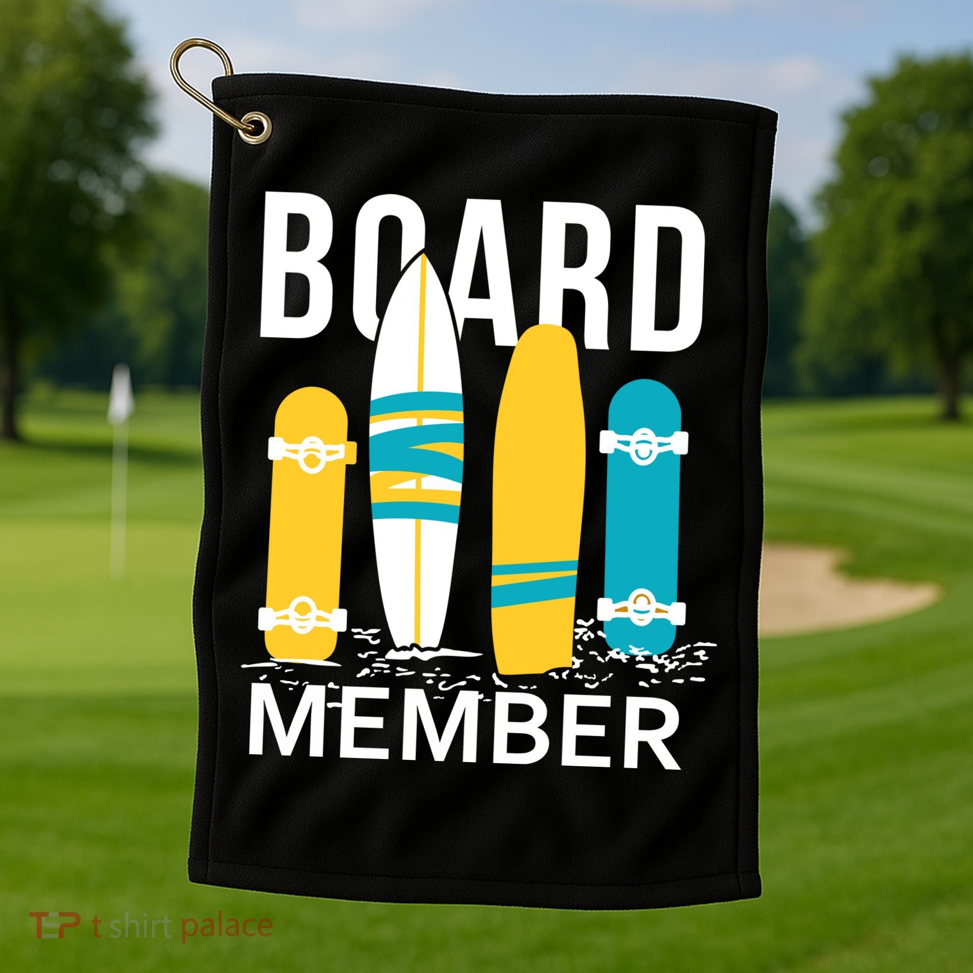 Funny Surfing Board Member Golf Towel