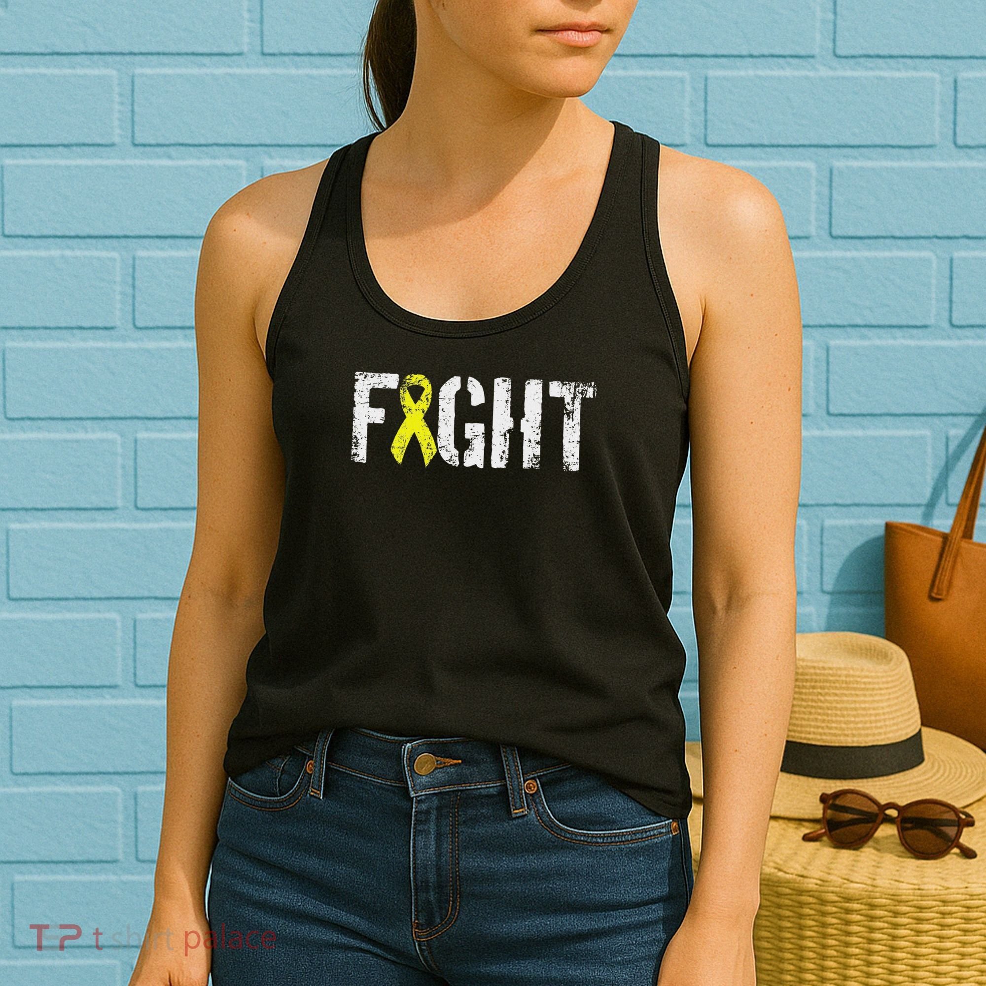 Fight Sarcoma Bone Cancer Awareness Yellow Ribbon Women's Tank Top