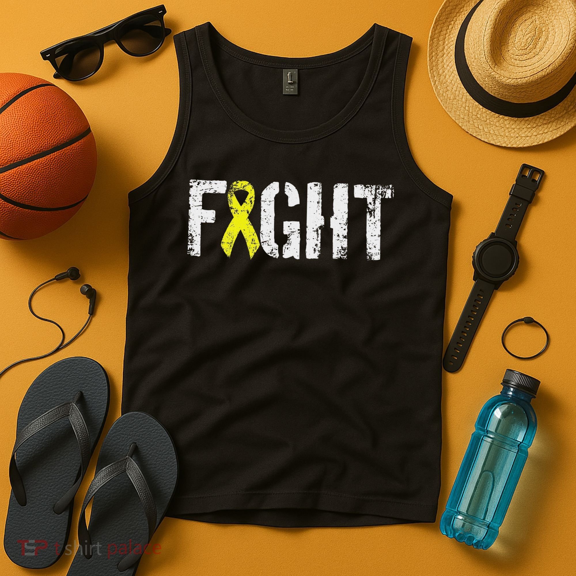 Fight Sarcoma Bone Cancer Awareness Yellow Ribbon Tank Top