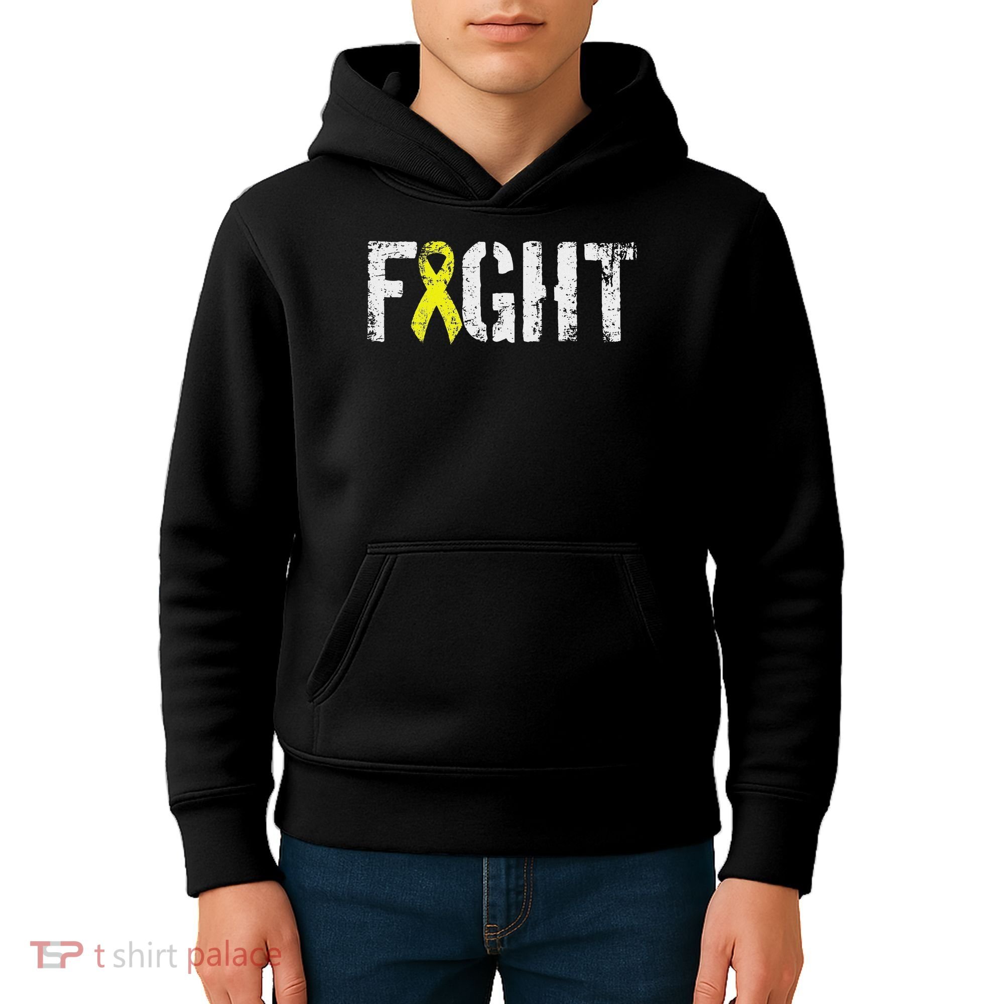 Fight Sarcoma Bone Cancer Awareness Yellow Ribbon Kids Hoodie