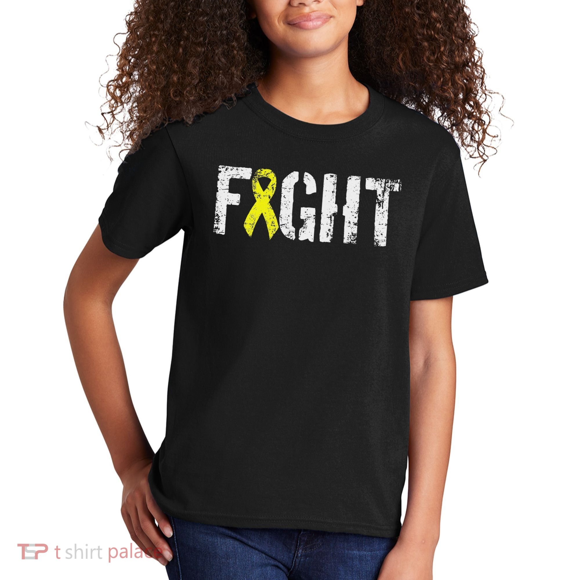 Fight Sarcoma Bone Cancer Awareness Yellow Ribbon Kids T-Shirt