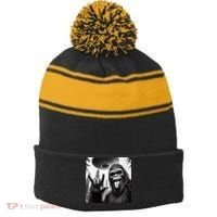 Funny Sasquatch Bigfoot Rock On Selfie With Ufo Alien Stripe Pom Pom Beanie thumb 0