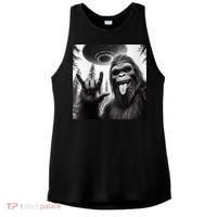 Funny Sasquatch Bigfoot Rock On Selfie With Ufo Alien Ladies PosiCharge Tri-Blend Wicking Tank thumb 0
