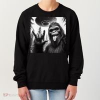 Funny Sasquatch Bigfoot Rock On Selfie With Ufo Alien Women's Sweatshirt thumb 0
