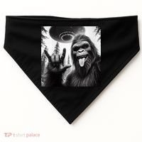 Funny Sasquatch Bigfoot Rock On Selfie With Ufo Alien USA-Made Doggie Bandana thumb 0