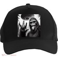 Funny Sasquatch Bigfoot Rock On Selfie With Ufo Alien Five-Panel Snapback Cap thumb 0