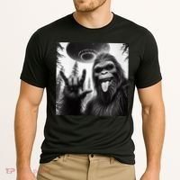 Funny Sasquatch Bigfoot Rock On Selfie With Ufo Alien Cooling Performance Crew T-Shirt thumb 2