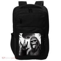 Funny Sasquatch Bigfoot Rock On Selfie With Ufo Alien Impact Tech Backpack thumb 0