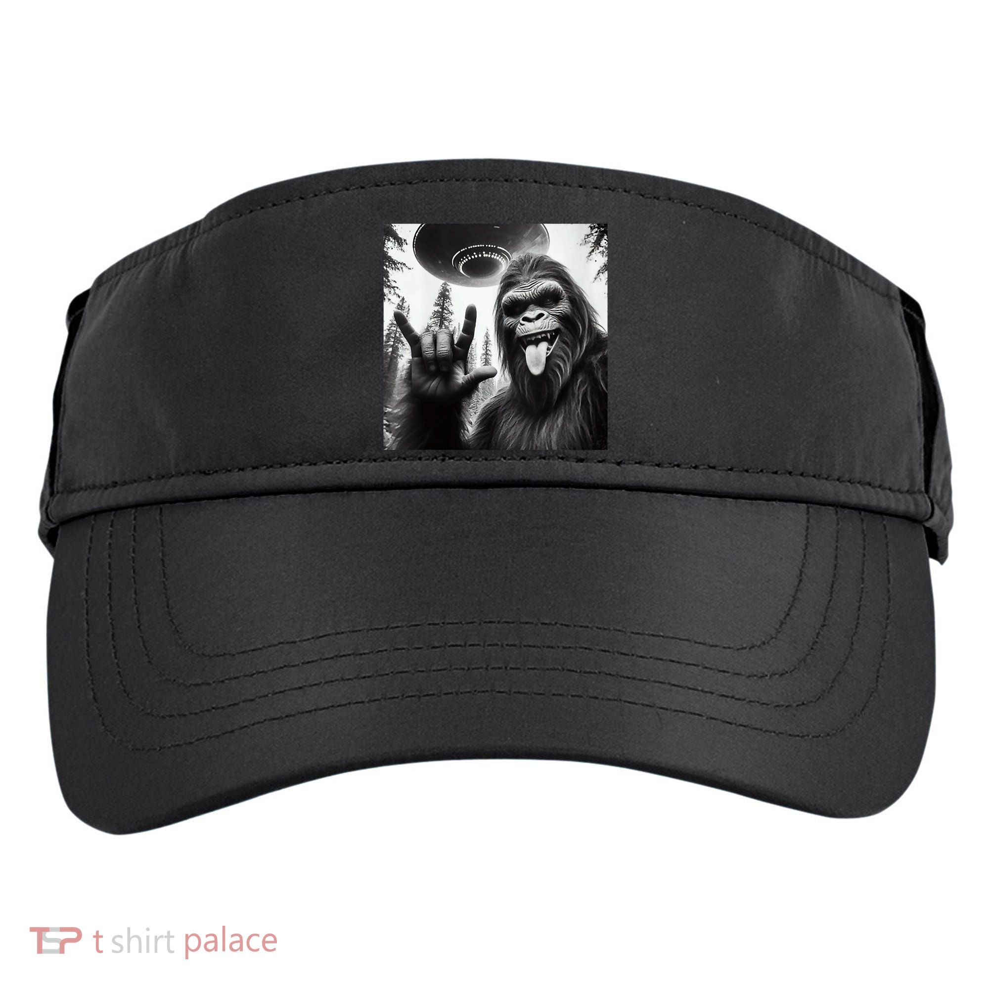 Funny Sasquatch Bigfoot Rock On Selfie With Ufo Alien Adult Drive Performance Visor