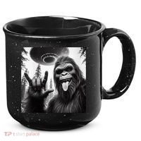 Funny Sasquatch Bigfoot Rock On Selfie With Ufo Alien 15oz Campfire Ceramic Mug thumb 0
