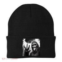 Funny Sasquatch Bigfoot Rock On Selfie With Ufo Alien Beanie thumb 0