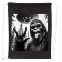 Funny Sasquatch Bigfoot Rock On Selfie With Ufo Alien Drawstring Bag thumb 0