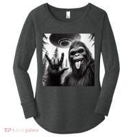 Funny Sasquatch Bigfoot Rock On Selfie With Ufo Alien Women's Perfect Tri Tunic Long Sleeve Shirt thumb 0