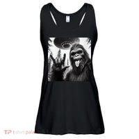 Funny Sasquatch Bigfoot Rock On Selfie With Ufo Alien Ladies Essential Flowy Tank thumb 0