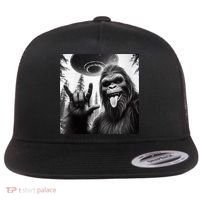 Funny Sasquatch Bigfoot Rock On Selfie With Ufo Alien Flat Bill Trucker Hat thumb 0