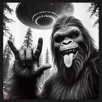 Funny Sasquatch Bigfoot Rock On Selfie With Ufo Alien Women's Hoodie thumb 2