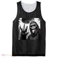 Funny Sasquatch Bigfoot Rock On Selfie With Ufo Alien Mesh Reversible Basketball Jersey Tank thumb 0