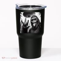 Funny Sasquatch Bigfoot Rock On Selfie With Ufo Alien Tumbler thumb 0