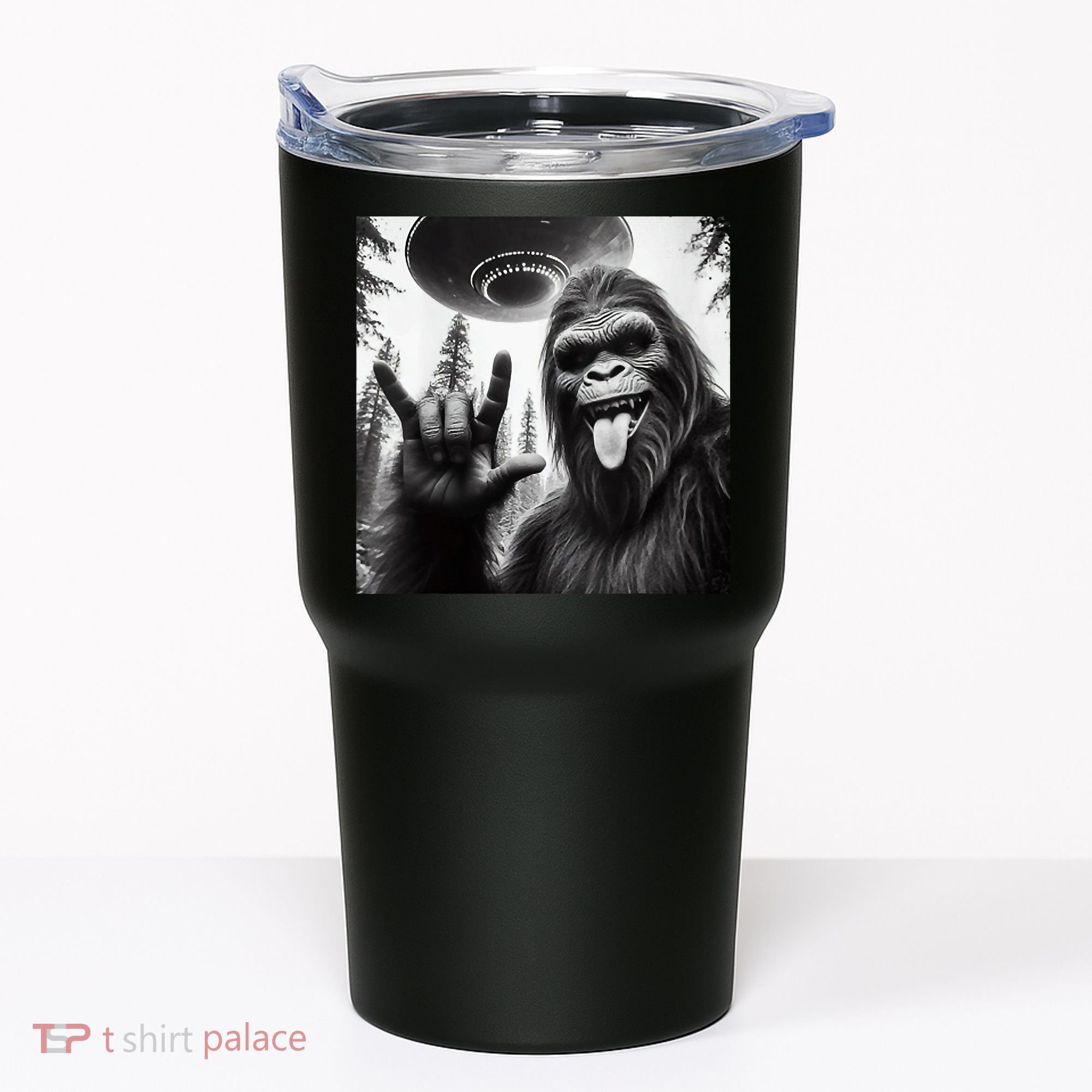 Funny Sasquatch Bigfoot Rock On Selfie With Ufo Alien Tumbler
