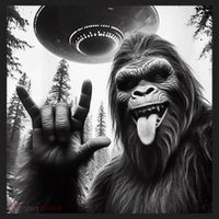 Funny Sasquatch Bigfoot Rock On Selfie With Ufo Alien Tumbler thumb 3