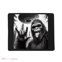 Funny Sasquatch Bigfoot Rock On Selfie With Ufo Alien Mousepad thumb 0