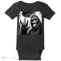 Funny Sasquatch Bigfoot Rock On Selfie With Ufo Alien Baby Bodysuit thumb 0