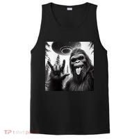Funny Sasquatch Bigfoot Rock On Selfie With Ufo Alien PosiCharge Competitor Tank thumb 0