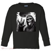 Funny Sasquatch Bigfoot Rock On Selfie With Ufo Alien Toddler Long Sleeve Shirt thumb 0
