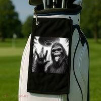 Funny Sasquatch Bigfoot Rock On Selfie With Ufo Alien Golf Towel thumb 2