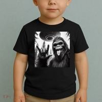 Funny Sasquatch Bigfoot Rock On Selfie With Ufo Alien Toddler T-Shirt thumb 2