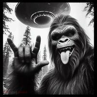 Funny Sasquatch Bigfoot Rock On Selfie With Ufo Alien Kids Colorblock Raglan Jersey thumb 2