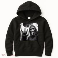 Funny Sasquatch Bigfoot Rock On Selfie With Ufo Alien Kids Hoodie thumb 0