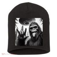 Funny Sasquatch Bigfoot Rock On Selfie With Ufo Alien Short Acrylic Beanie thumb 0