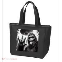 Funny Sasquatch Bigfoot Rock On Selfie With Ufo Alien Tote Bag thumb 3