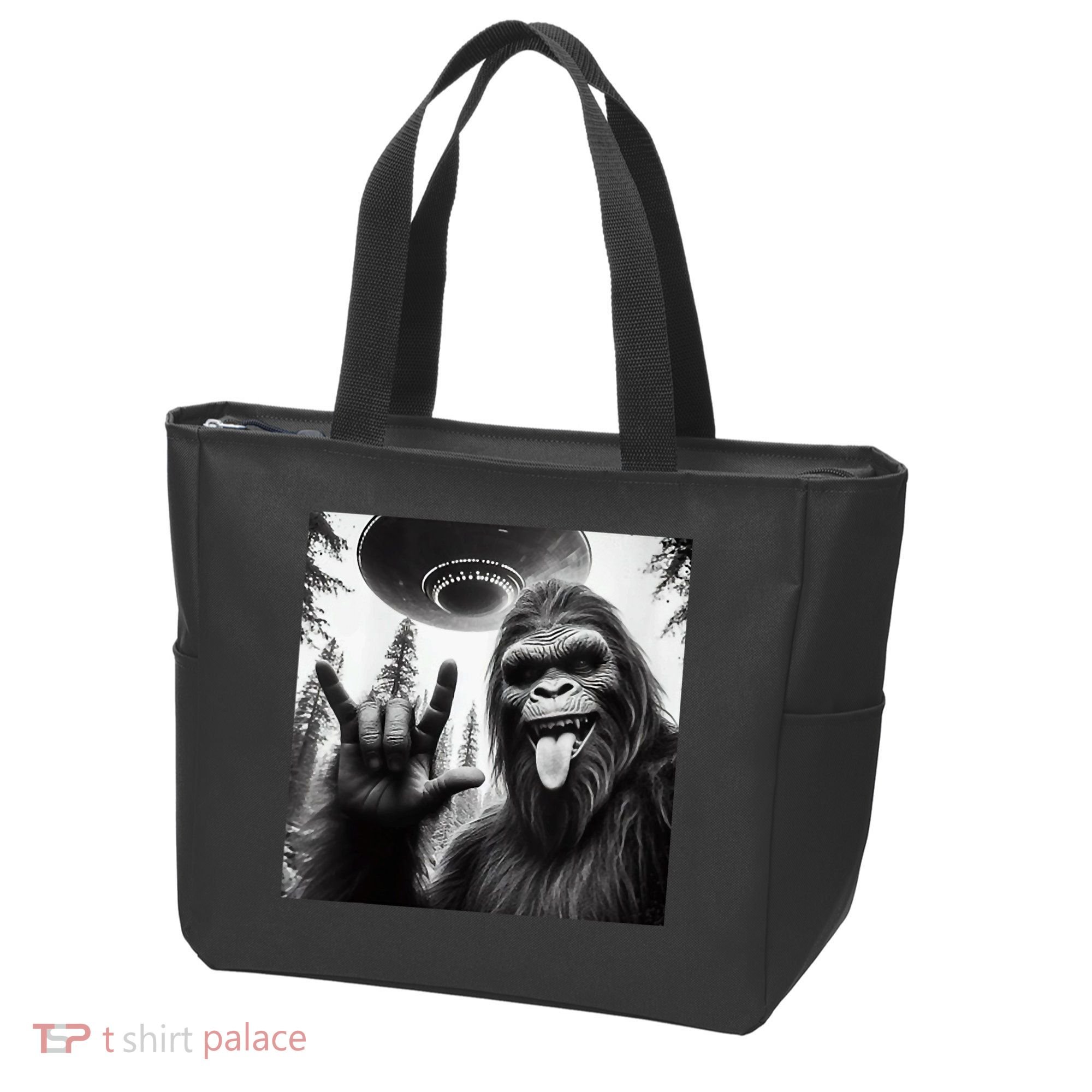 Funny Sasquatch Bigfoot Rock On Selfie With Ufo Alien Tote Bag