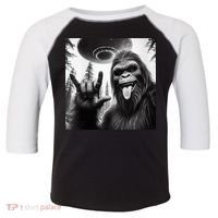 Funny Sasquatch Bigfoot Rock On Selfie With Ufo Alien Toddler Fine Jersey T-Shirt thumb 0