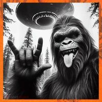 Funny Sasquatch Bigfoot Rock On Selfie With Ufo Alien Kati Licensed 12" Camo Cuffed Beanie thumb 2