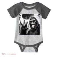 Funny Sasquatch Bigfoot Rock On Selfie With Ufo Alien Infant Baby Jersey Bodysuit thumb 0